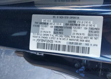 2023 Mazda Cx-5 2.5 S Select from USA, damaged, VIN JM3KFBBM4P0264309